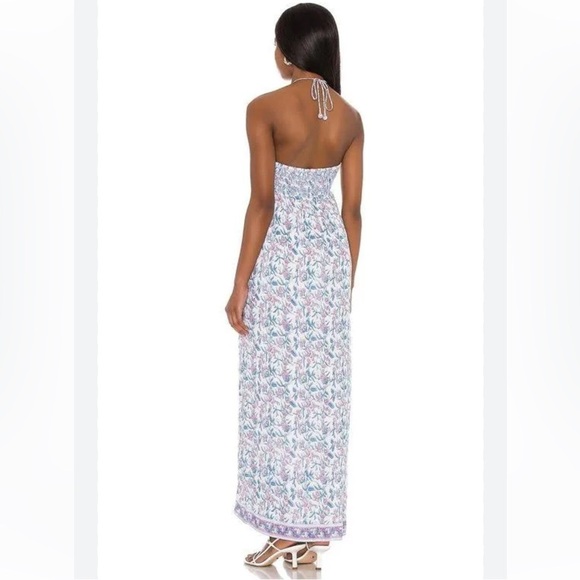 Saylor topanga halter cotton maxi dress with pockets L white lotus print - Picture 5 of 11